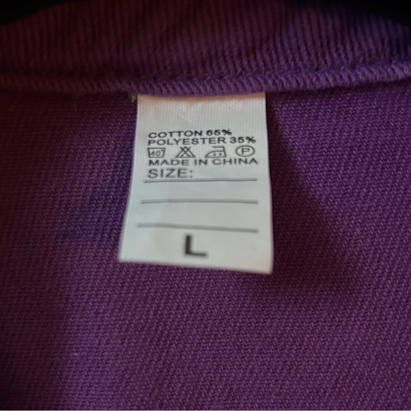 Women's Large Purple Distressed Denim Button-Up Shacket Jacket Shirt Boutique - Picture 3 of 3